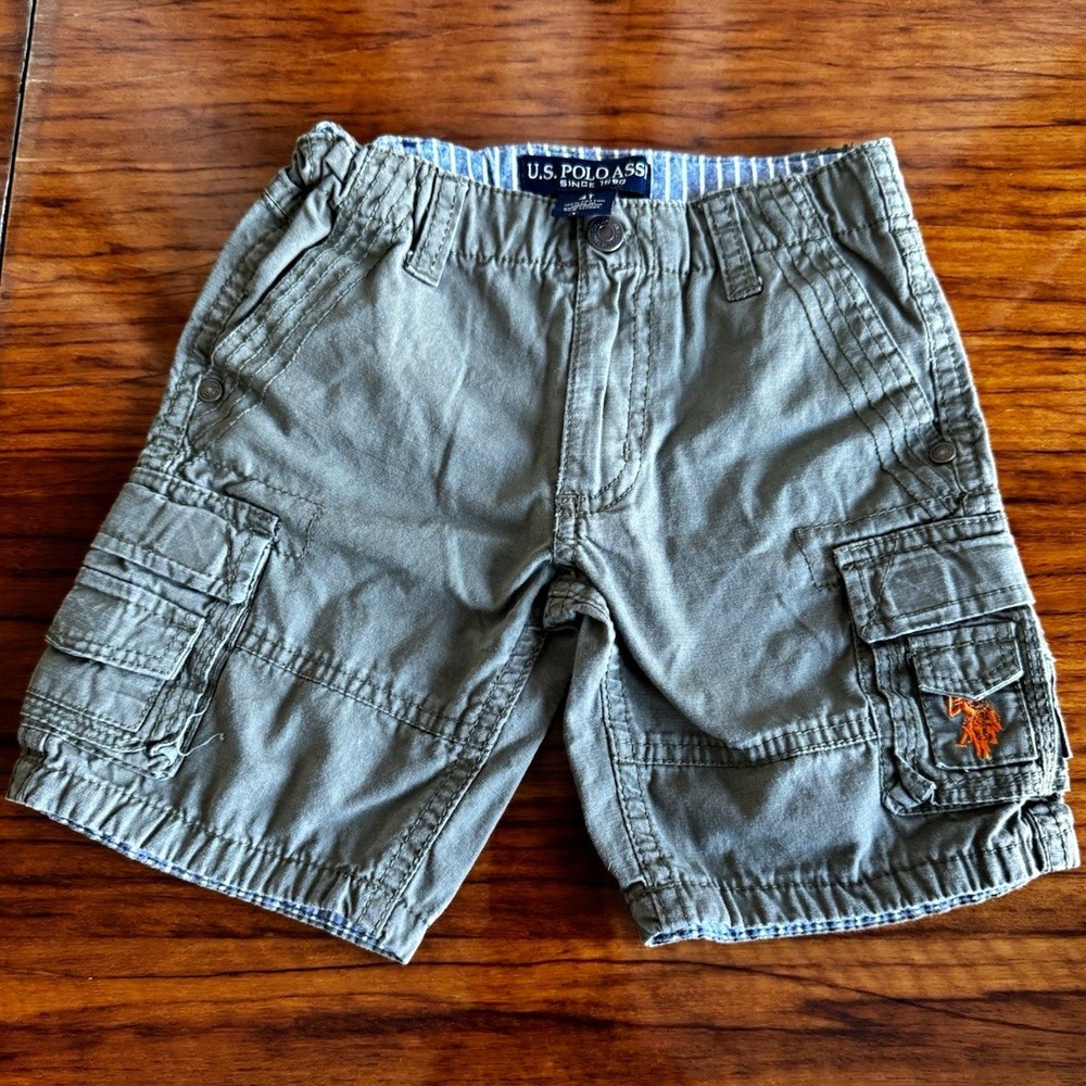 U.S. Polo Assn Boys Gray Cargo Shorts 4T Cotton Canvas Pockets Casual